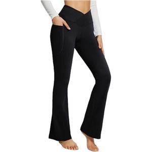 BALEAF Women's Flare Leggings, Trendy Crossover Yoga Pants, High Waist Casual